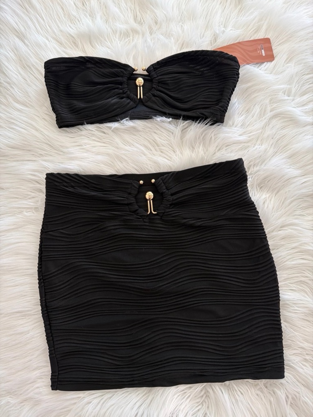 Black Textured Bandeau Set- Stylish Women's Skirt Set